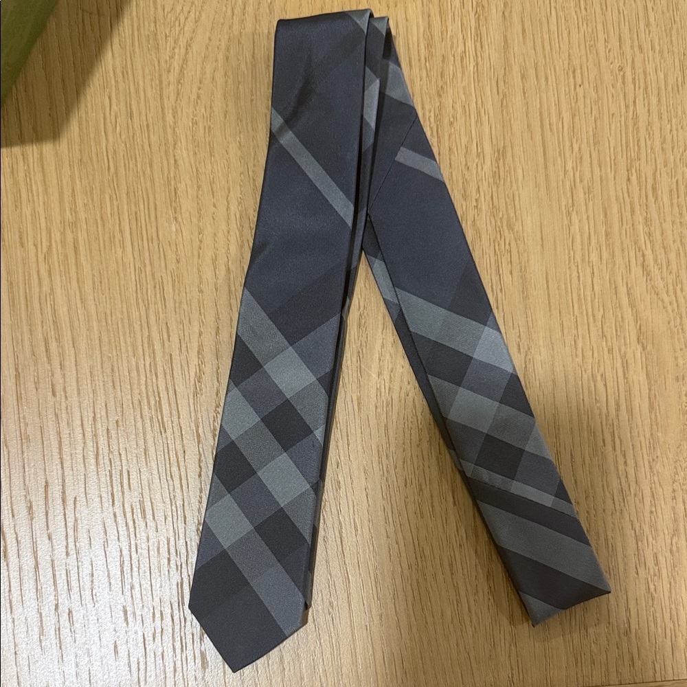 Burberry Dark Gray and Light Gray Plaid silk Tie